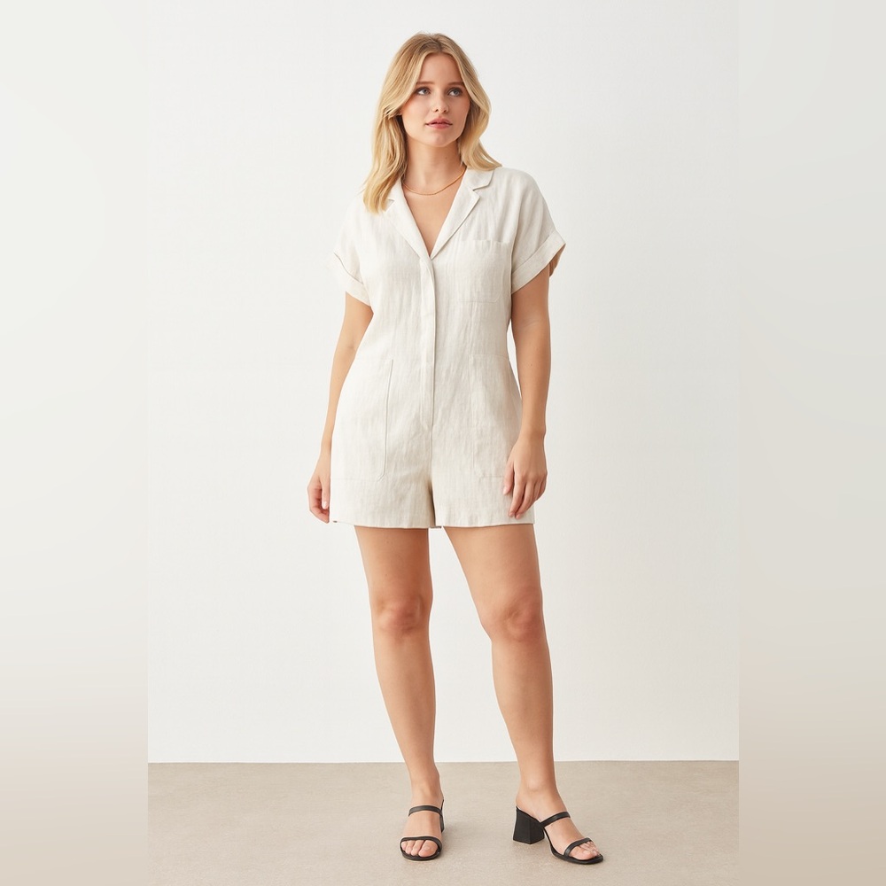 Other Stories Boxy Linen Blend‎ Playsuit One Piece Shorts Romper Beige in 6